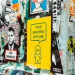 take sharing offline sticker on wall