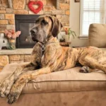 a large brown dog laying on top of a couch