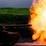 battle tank blowing fire