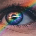 close up photography of rainbow rays on eye