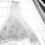 hanged white and gray wedding dress