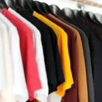 closeup of hanged shirts on rack