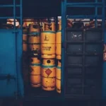 yellow propane tank lot on truck