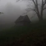 gray wooden house covered by fog